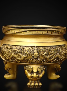 热销纯铜三足招财进宝有求必应香炉双龙戏珠炉家用供佛寺庙佛堂摆