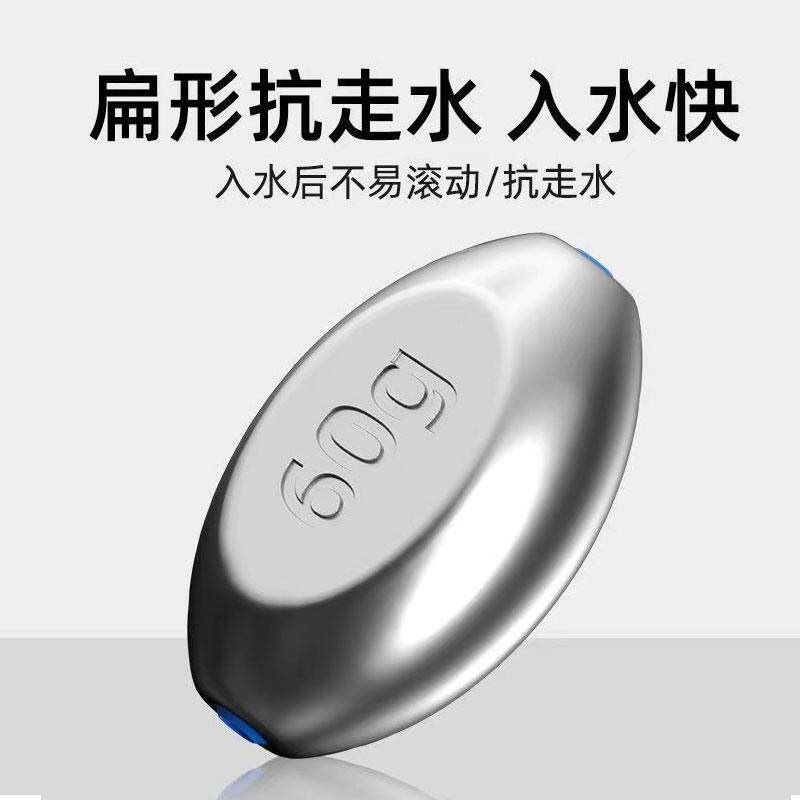 热销扁型塑芯铅坠不伤线橄榄型跑铅坠远投通心足铅坠鲢鳙串钩配重