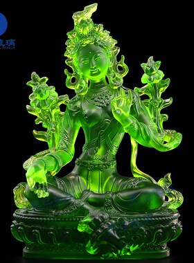 热销佛像摆件琉璃鎏金绿度母琉璃观音菩萨佛像居家供奉佛前镇宅工