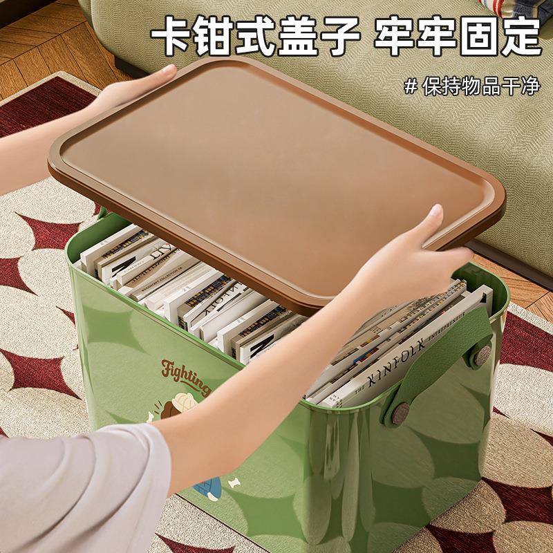 热销可手提收纳箱卡通大容量带盖桌面整理箱可爱图案杂物储物箱子