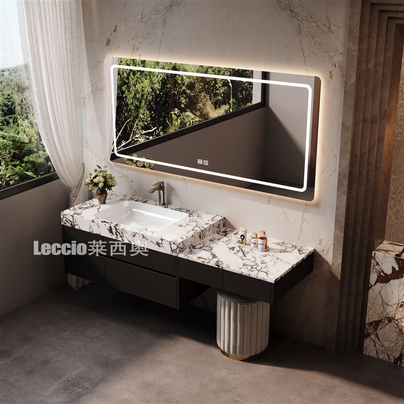 热销全铝蜂窝设计师定制浴室柜组合岩板陶瓷无缝盆别墅卫生间梳妆