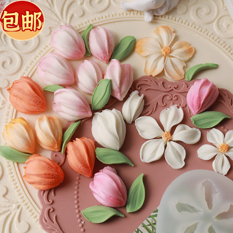 热销网红郁金香刮刀花硅胶模具翻糖巧克力花瓣烘焙蛋糕装扮甜品台