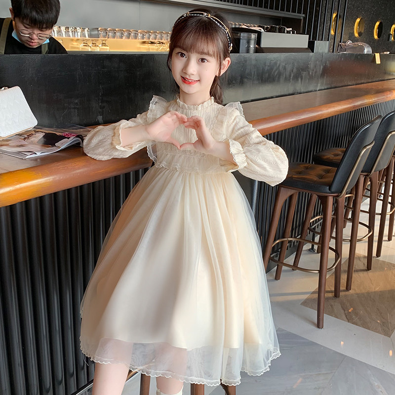 女童连衣裙春装2023新款洋气女孩春秋长袖纱裙公主裙夏季儿童裙子