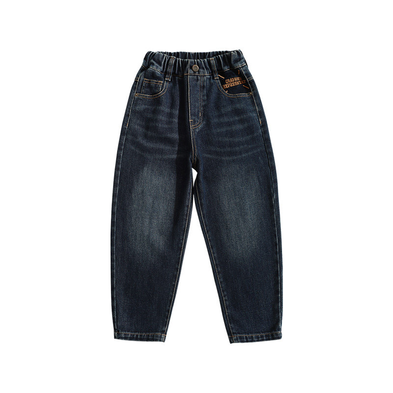 男童加绒裤子秋冬款2023新款男孩中大童牛仔裤一体绒冬季儿童长裤