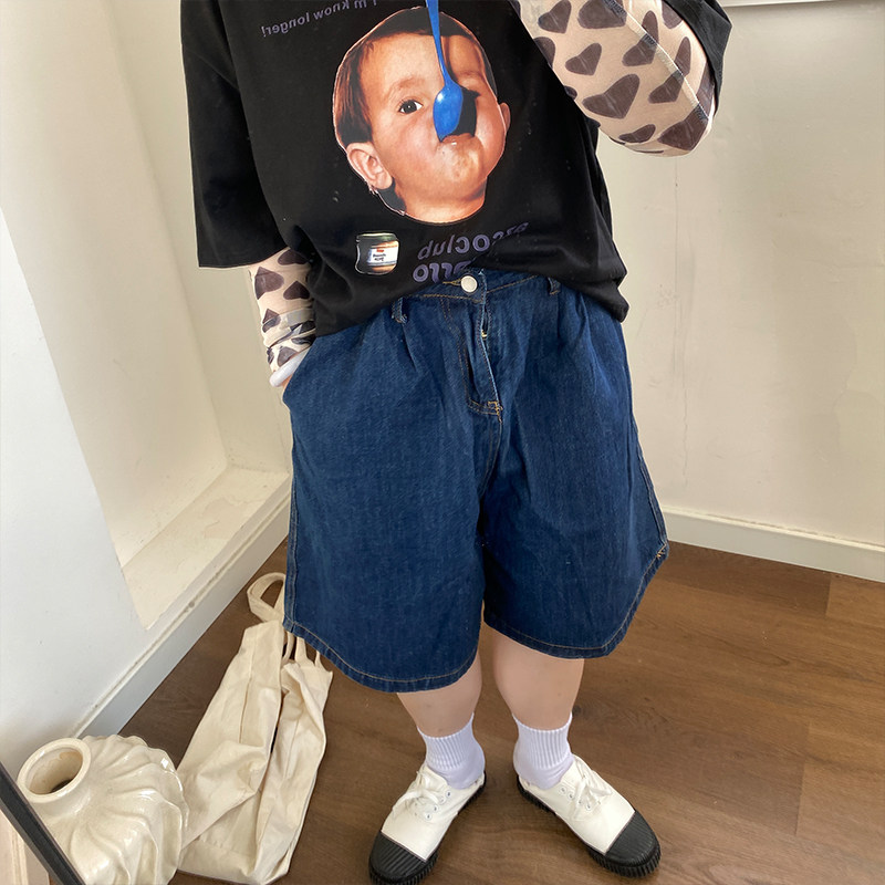 小胖噔牛仔短裤女夏大码薄款高腰胖mm显瘦阔腿bf风宽松a字五分裤