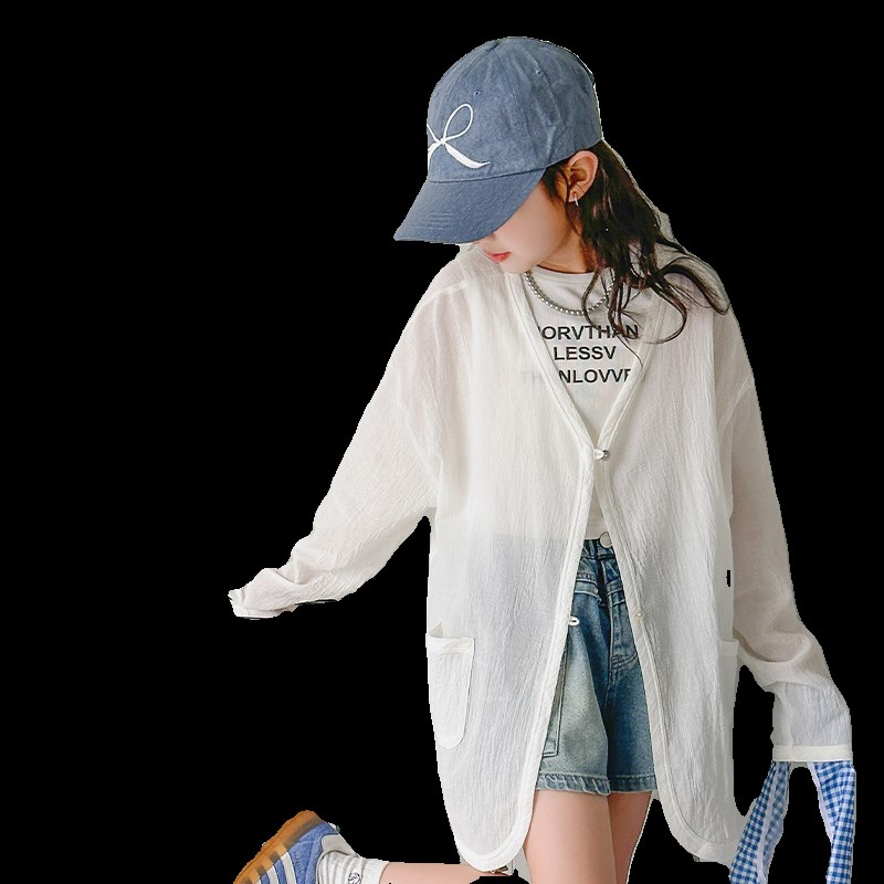 大女童防晒衣夏季薄款外套2024新款儿童女学生长款防晒服亲子装潮