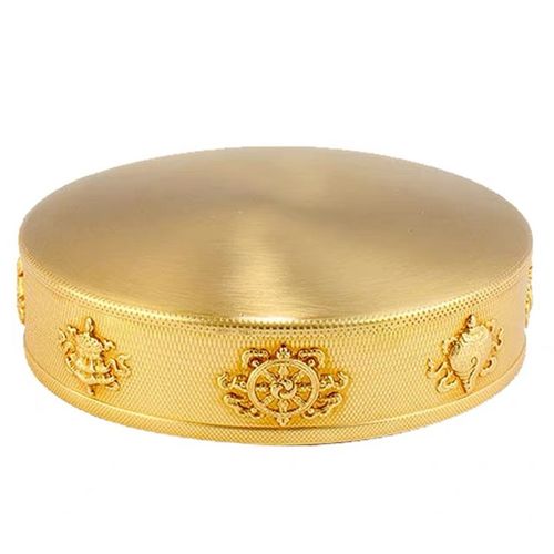 纯铜无缝托盘曼达盘曼扎修盘鎏金工艺藏式修盘八吉祥曼茶罗10cm