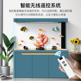 超白鱼缸客厅水族箱智能落地家用隔断屏风大型玄关底滤玻璃龙鱼缸