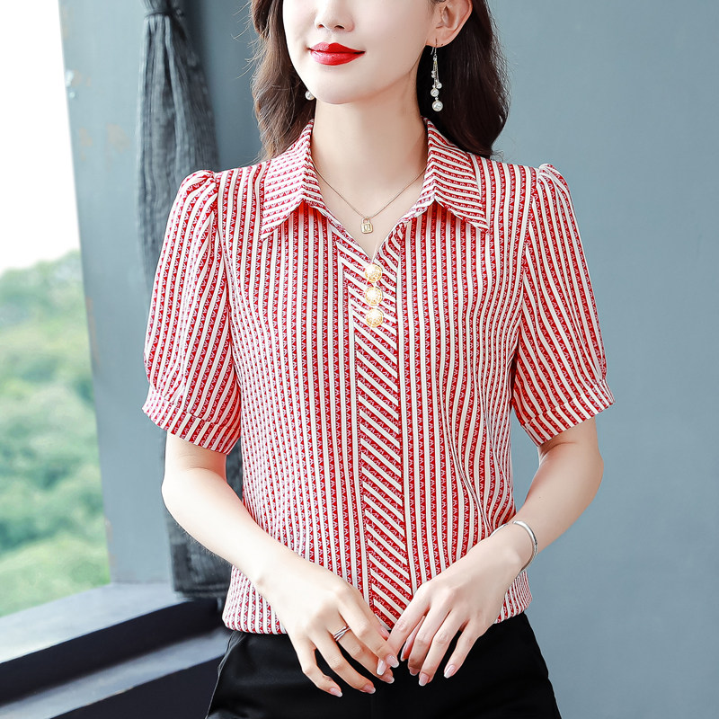 女士高档雪纺衬衫短袖妈妈装夏季新款洋气遮肚子小衫百搭真丝上衣,女装/女士精品,蕾丝衫/雪纺衫,淘宝优惠券,粉丝福利购,淘宝优惠卷
