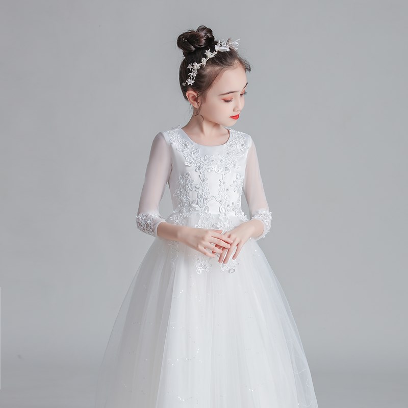 女儿童公主裙蓬蓬纱中大童礼服花童婚纱钢琴演出服洋气秋季长裙子