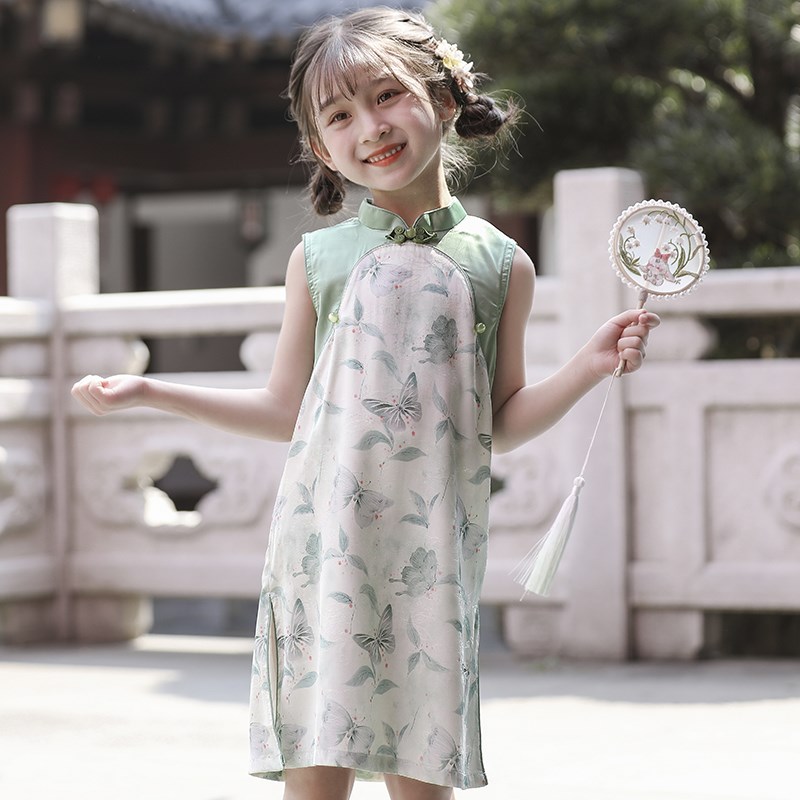 女童旗袍2024夏季国潮童装儿童轻薄中式连衣裙女孩中长款改良汉服