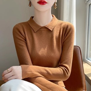 上衣针织羊毛打底衫 POLO领安迪绒女套头毛衣2024秋季 长袖 新款 修身