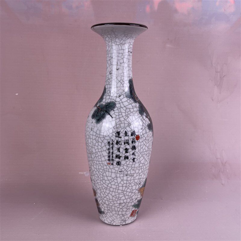 大清乾隆年制粉彩玉兔吃草图花瓶 仿古瓷器收藏摆件 家居喜庆装饰