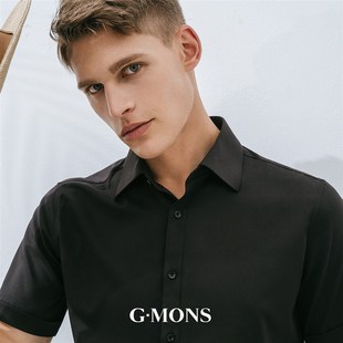 抗菌 衬衣修身 吉约蒙短袖 男黑色商务职业西装 免烫高级寸衫 衬衫