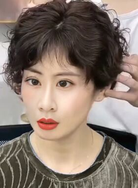 小函羊毛卷补发头顶补发片遮白发女士真发隐形无痕假刘海假发片