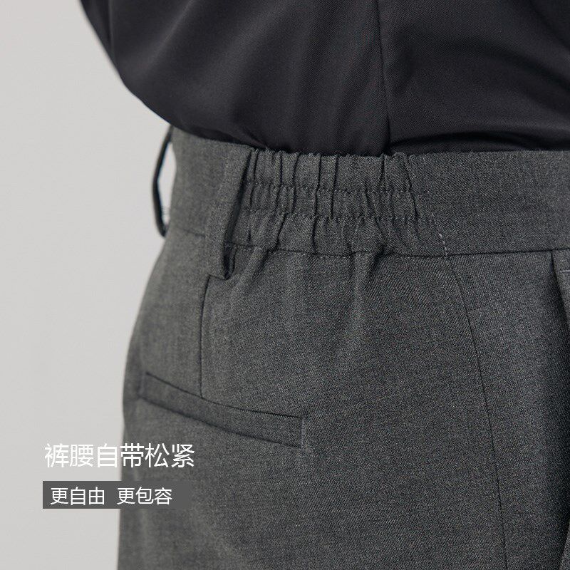 宿色黑色西装裤女春秋烟管松紧中腰显瘦工作裤子职业垂感休闲裤