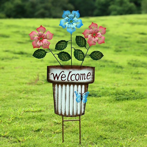 户外花园庭院布置院子铁艺花盆装饰品幼儿园阳台地插壁挂2用摆件