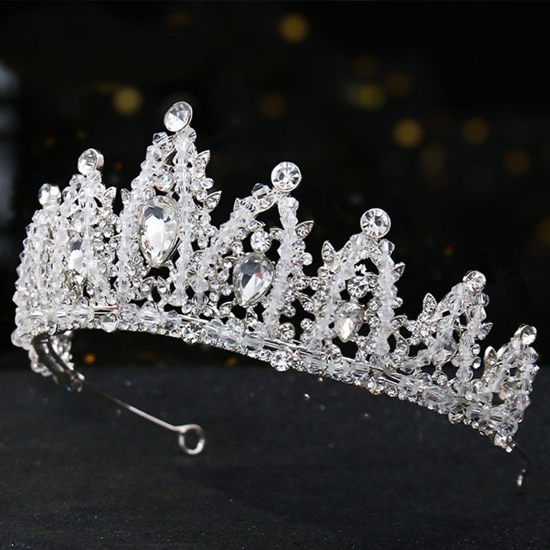 女童高端水晶王冠儿童皇冠头饰公主黄冠发箍主持表演出礼服发饰品