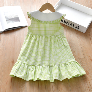 背心裙子儿童无袖 女宝宝夏季 格子裙 童装 女童连衣裙夏洋气2021新款