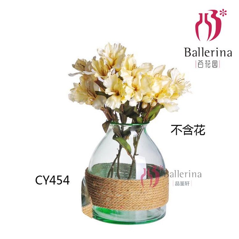 百花园绿色田园风麻绳透明玻璃花瓶插花花器水培植物器皿居家摆件