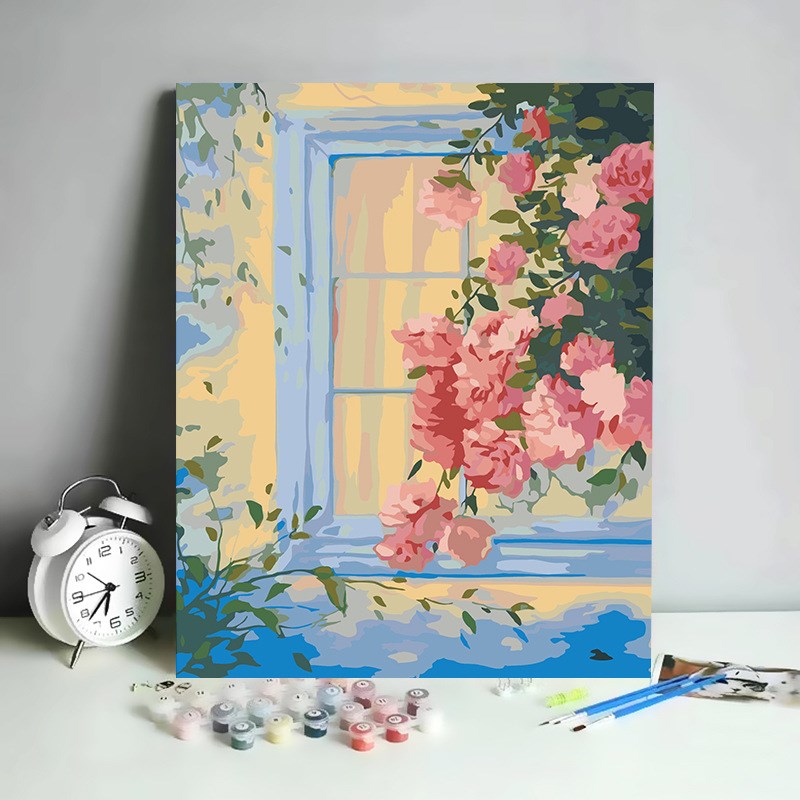 玫瑰花向日葵数字油画diy填色花卉装饰挂画手绘简约涂色丙烯画