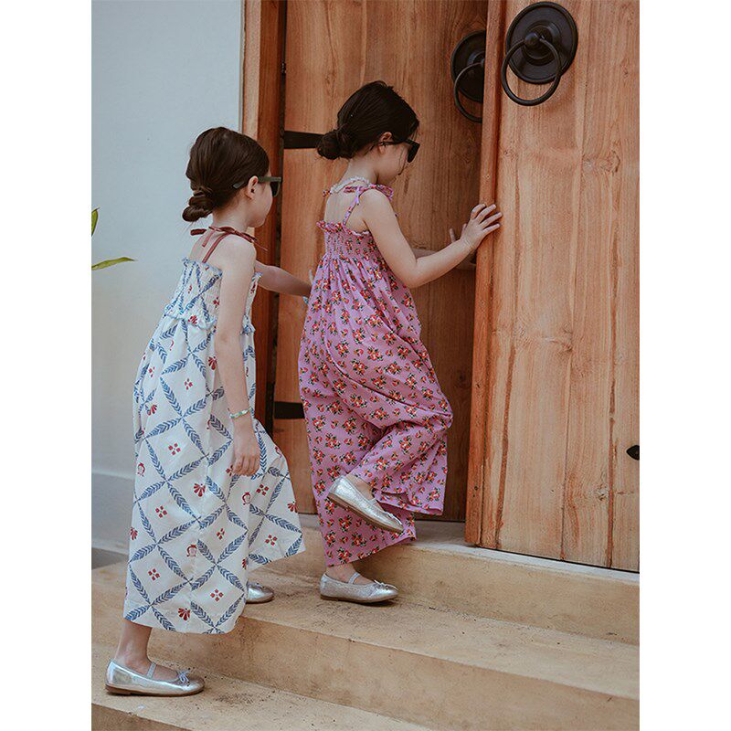 女童碎花吊带连体裤2024夏季新款洋气休闲度假长裤儿童宽松阔腿裤