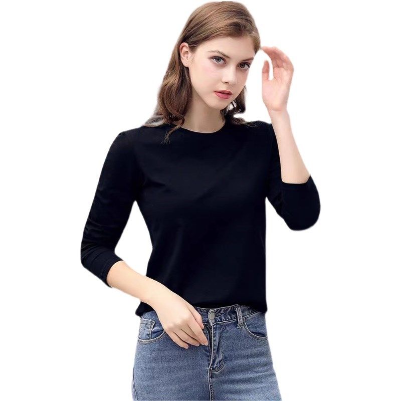 白色长袖t恤女夏薄款全棉打底衫宽松内搭纯棉小个子上衣时尚洋气