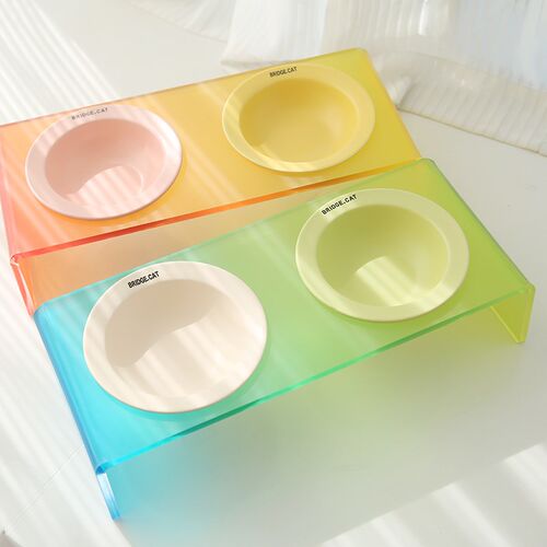 亚克力宠物碗架狗狗猫咪双碗护颈bd飞碟猫碗陶瓷狗碗水碗韩国餐桌