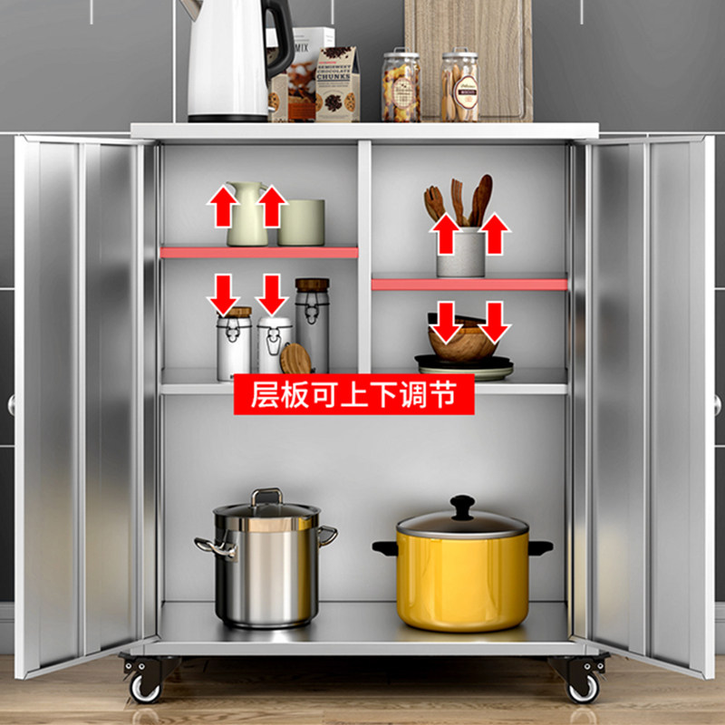 304不锈钢厨房碗柜家用收纳餐边厨房玻璃门储物置物多层双门入户