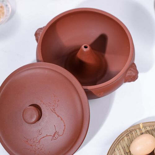 正宗宜兴原矿紫砂汽锅汤煲无釉手工家用隔水蒸建水紫陶汽锅鸡蒸锅