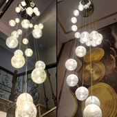 楼梯吊灯复式 楼loft跃层公寓中空客厅别墅吧台旋转玻璃圆球长吊灯