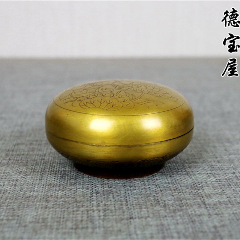 铜印泥盒纯铜仿古大号小号纯铜印盒文房四宝用品铜墨盒书法用品