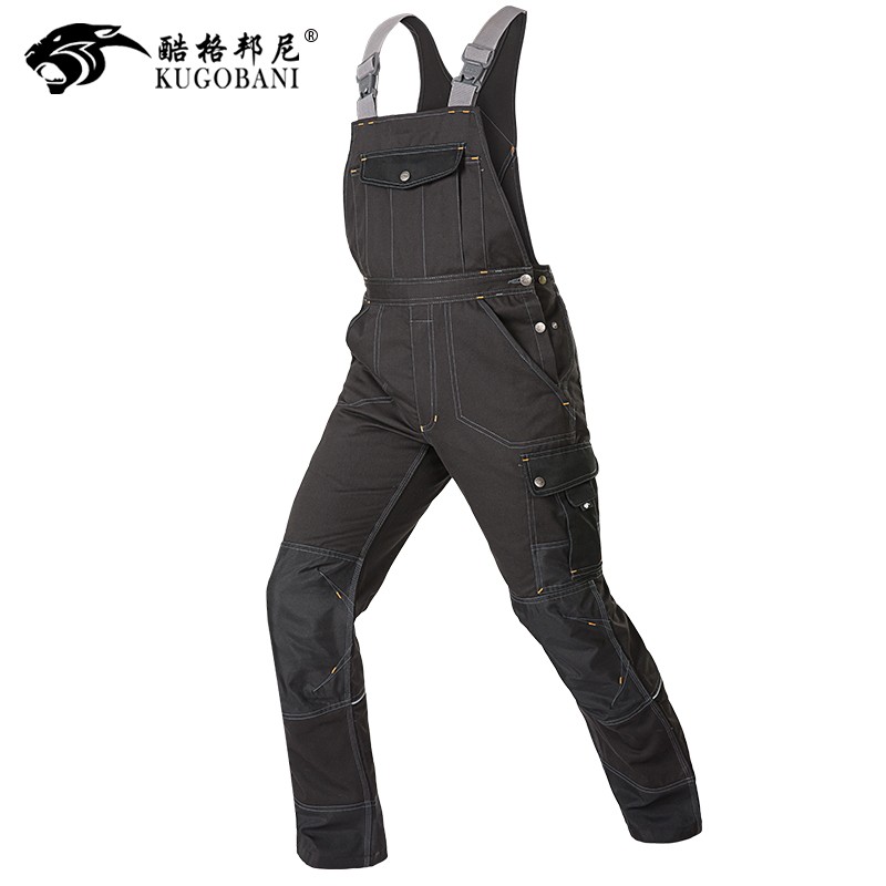 工装背带裤男工作服耐磨连体机修劳保服宽松直筒吊带反光条的裤子