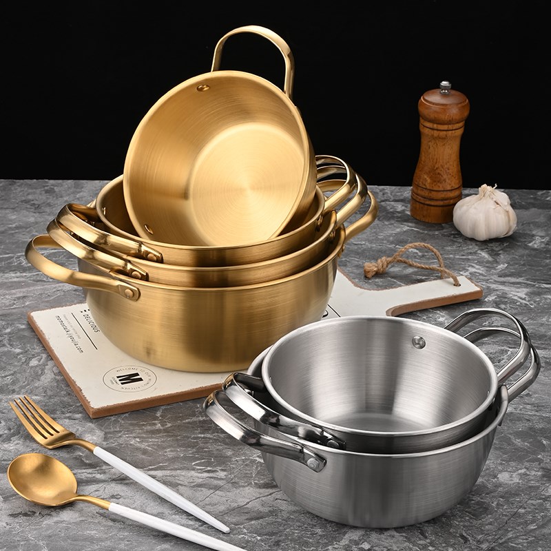 韩式304不锈钢带把手面碗拉面锅凉拌菜盆打蛋盆沙拉盆电磁炉煮锅