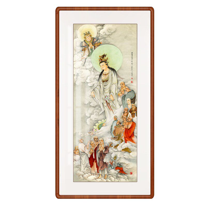 观音菩萨十八罗汉像玄关装饰画走廊客厅办公室挂画中式装修壁画