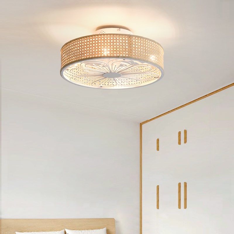 日式变频风扇灯侘寂风卧室书房吸顶灯电扇灯主卧吊扇灯藤编吸顶灯,家装灯饰光源,风扇灯,淘宝优惠券,粉丝福利购,淘宝优惠卷