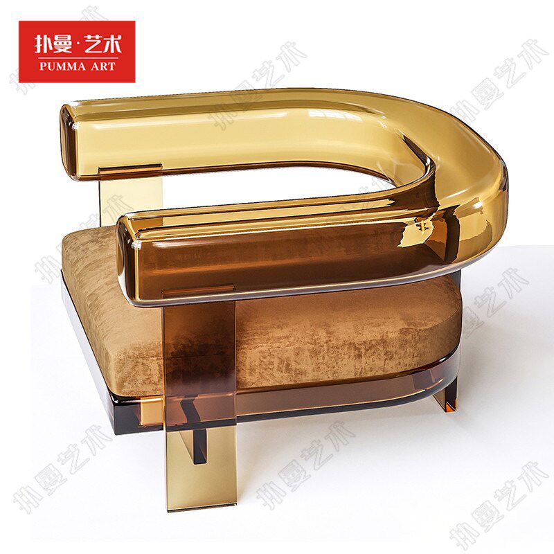 亚克力单人休闲椅高端设计师款透明水晶椅子有机玻璃热弯单人沙发