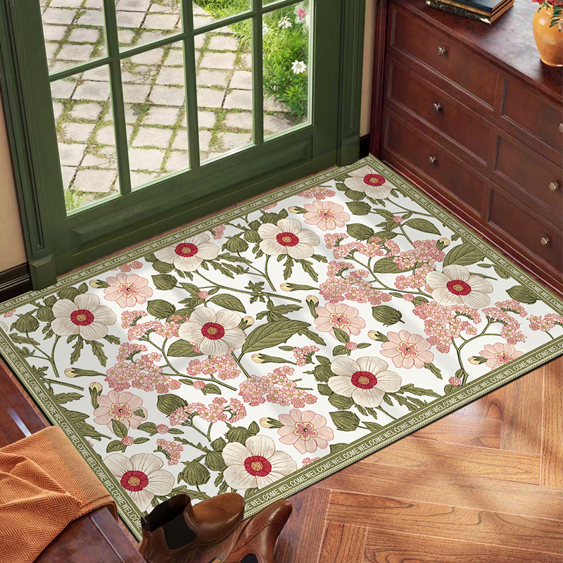 美式入户门地垫绿色地毯进门门口脚垫高级感复古花卉门垫2024新款