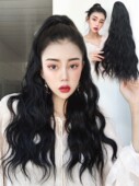 真发马尾假发女长发大波浪网红高马尾抓夹60长卷发玉米烫真人发丝