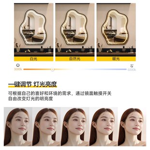 云朵梳妆镜复古化妆镜壁挂主卧梳妆台镜子桌面挂墙式带灯发光镜子