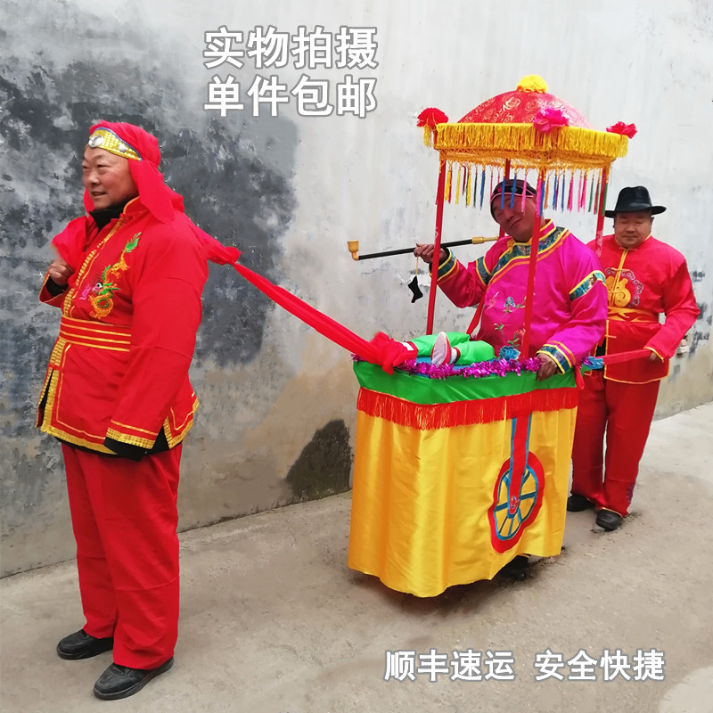 新款扭秧歌老汉小推车花彩车采莲花船轿红社火节日庙会表演出道具