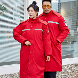 加油站防静电工作服定制棉衣秋冬中国石化电子厂加厚长款工程外套