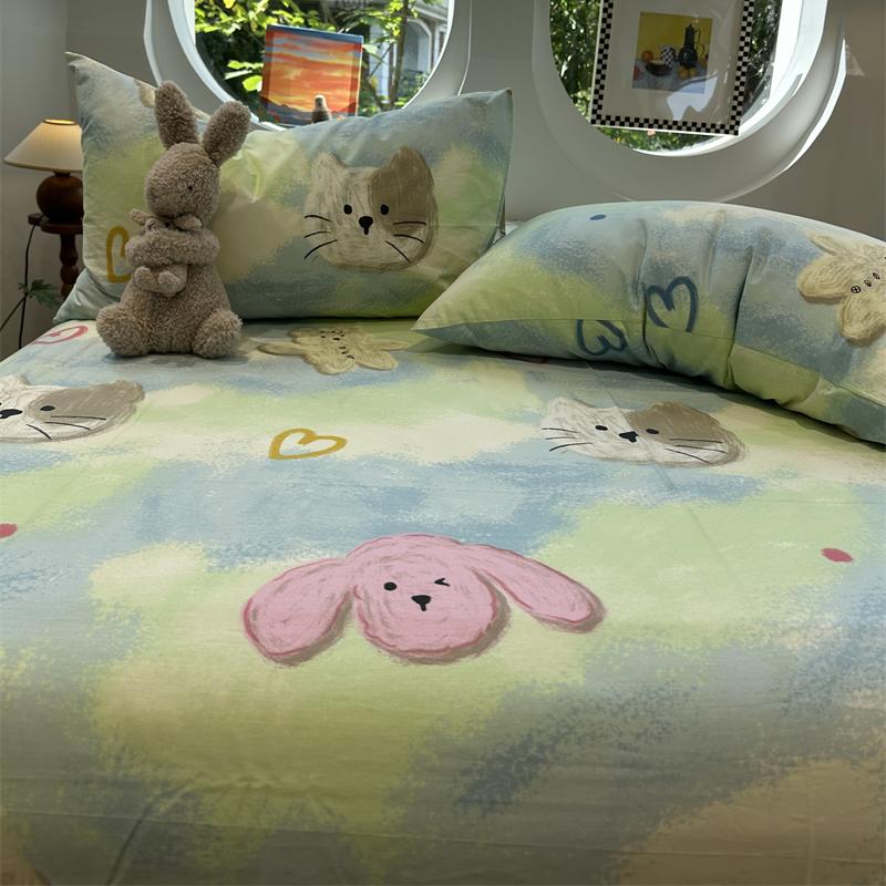 涂鸦风蜡笔画小猫小兔纯