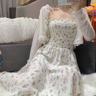 法式小清新碎花连衣裙女夏小个子显高显瘦百搭收腰吊带裙