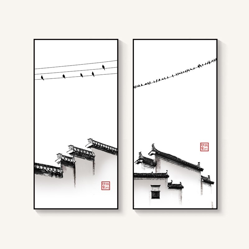 禅意 徽派建筑装饰画新中式茶道玄关墙壁画水墨茶文化定做挂画图片