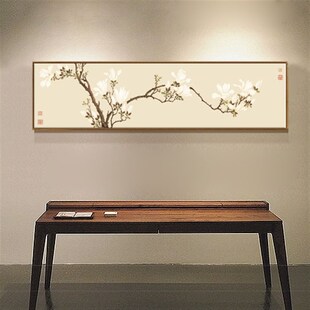 极速墙猫新中式横向长幅挂画客厅书房卧室床头装饰画沙发背景墙壁