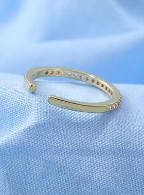 个性国潮半简约轻奢设计潮款金色宝石尾戒指环细时尚女戒指