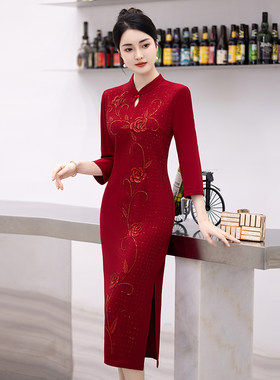 好货高端喜婆婆婚宴装旗袍2025新款长袖喜服年轻妈妈礼服春装