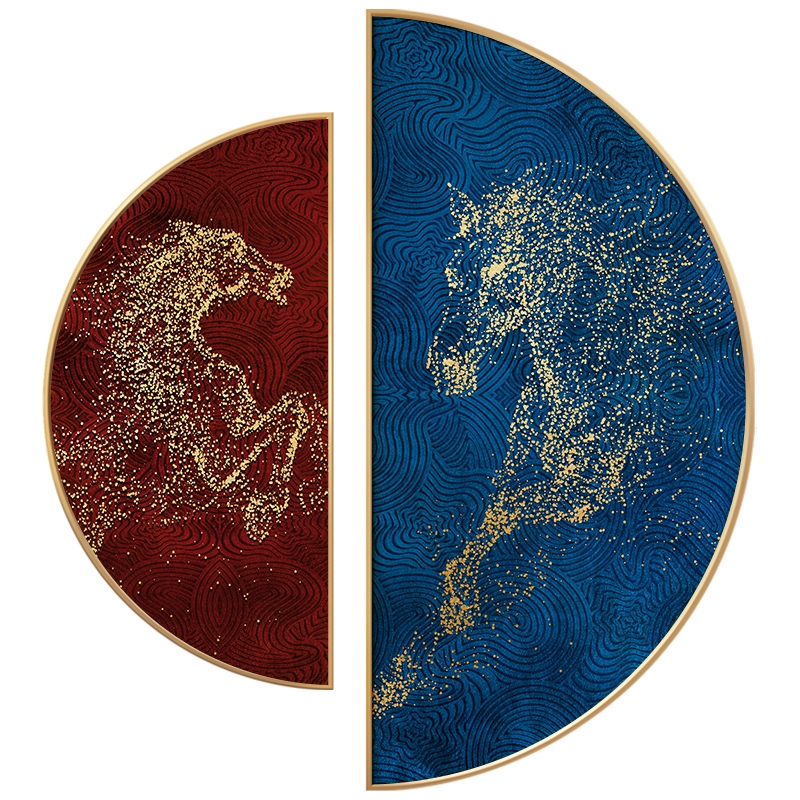 现代简约玄关装饰画创意马金色半圆立体壁画抽象轻奢走廊客厅定做图片