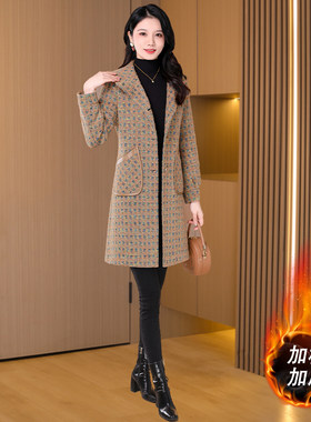 好货格子毛呢外套女秋冬季2025新款爆款时尚夹棉加厚贵夫人妈妈呢